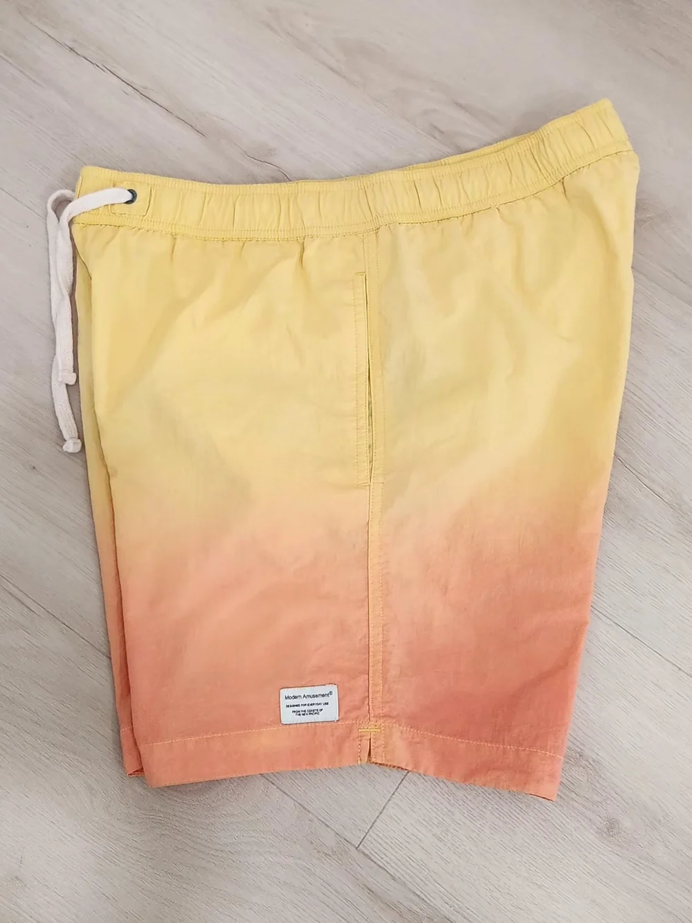 Modern Amusement Yellow to Orange Ombre Drawstring Athletic Shorts